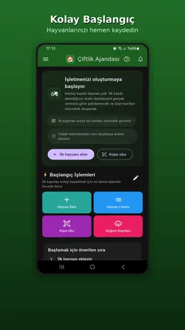 Kolay başlangıç ekranı ve işletme bilgileri