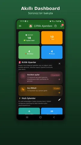 Akıllı dashboard ve kritik uyarılar