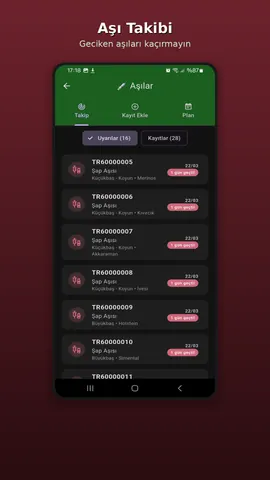 Aşı takip listesi